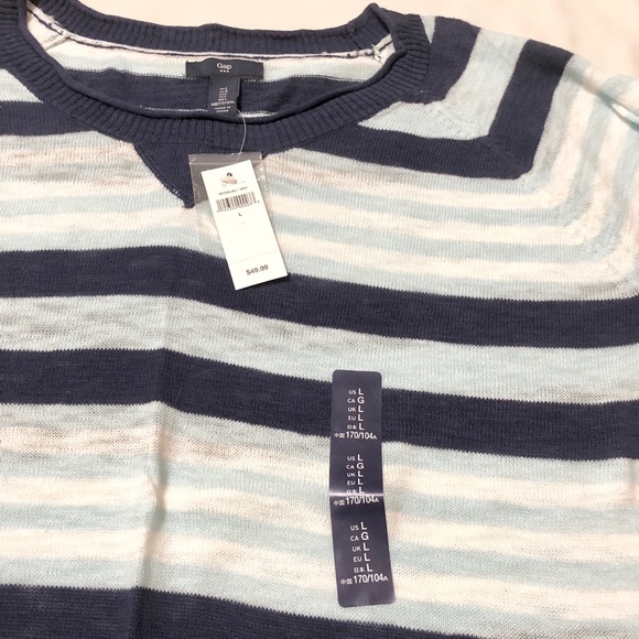 Gap Women’s Blue/White Striped Sweater with Roll-Tab Sleeves/Rolled Raw Edges- L - Picture 13 of 16